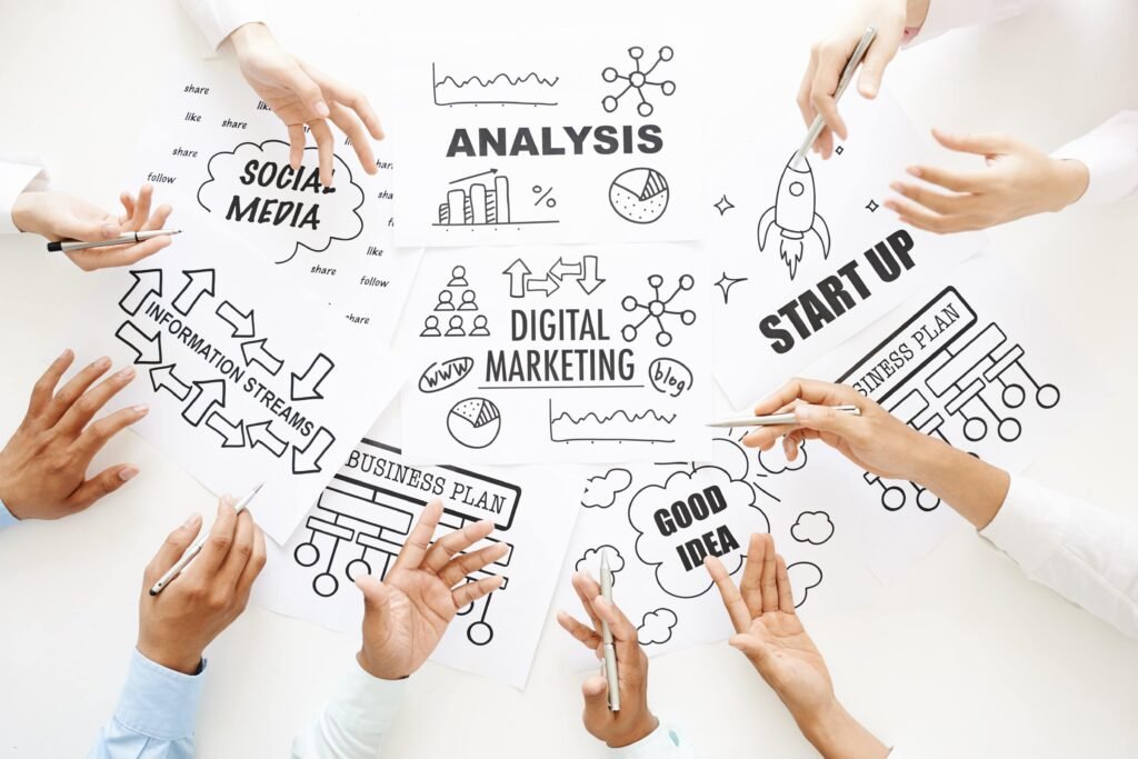 A team brainstorming digital marketing strategies 